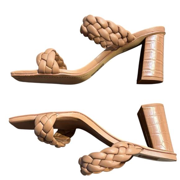 Dolce Vita Braided Block Heeled Sandals Paily Stella Tan Cafe Leather - Picture 3 of 10